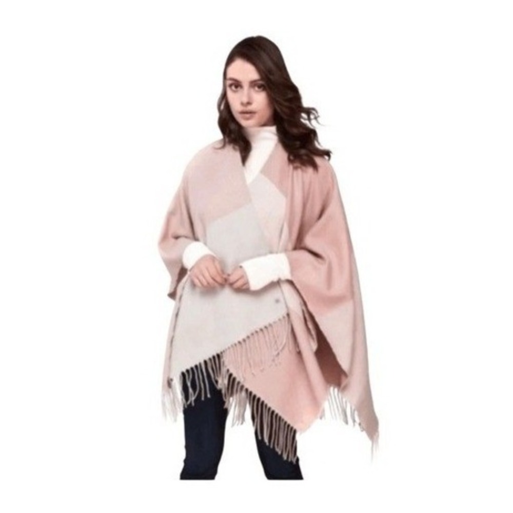 Soia & Kyo Miku-S Scarfigan Wrap Sweater Pastel Pink Cream‎ Colorblock Knit OS